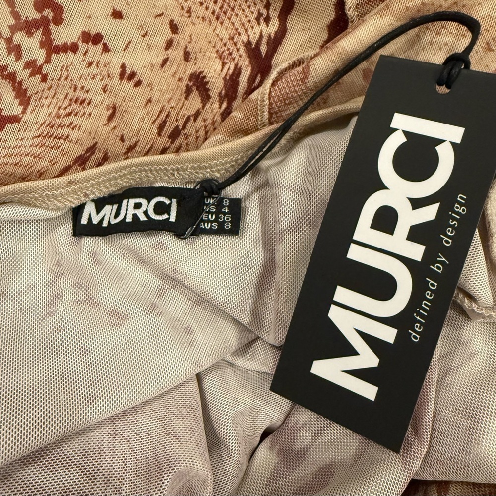 MURCI Mesh Halterneck Cut Out High Low Maxi Dress In Snake Print Sexy Club Sz 8 - Picture 7 of 12